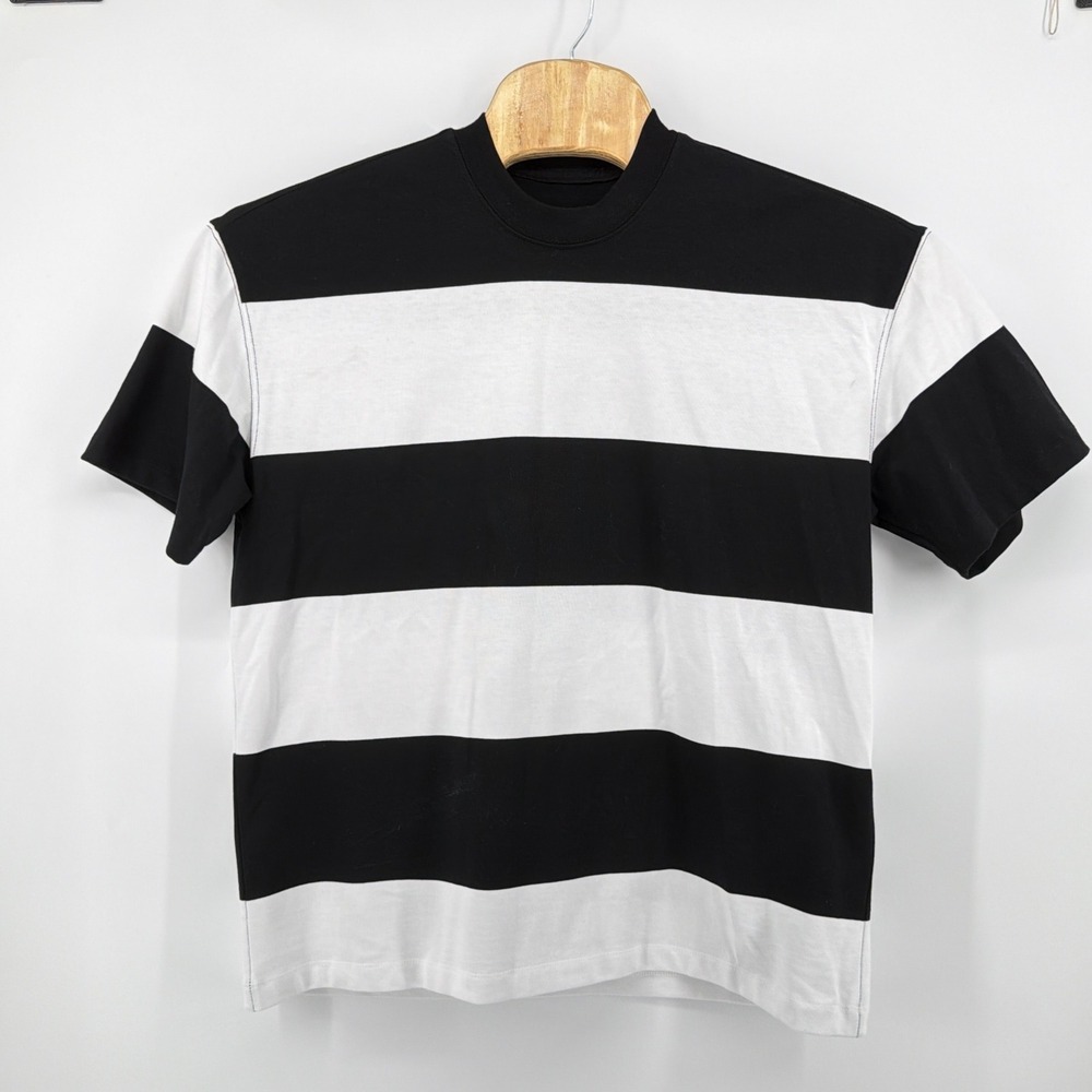 AllSaints Hami SS Crew Oversized Striped T-Shirt Black White Organic Cotton M